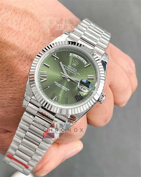 rolex day-date white gold green dial|Rolex daydate 40 green dial.